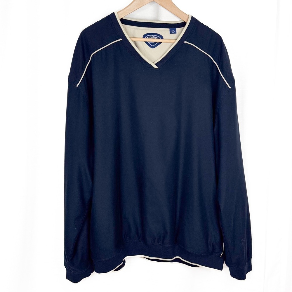Callaway Golf Sport Wind Pullover Mens XXL 2XL Navy V Neck Windbreaker EUC